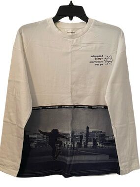 Nukutavake Boy’s White Skateboard Emergy Graphic Text Long Sleeve Shirt Size 16